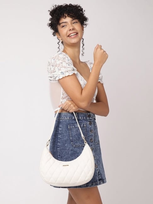 Fastrack White Textured Medium Shoulder Handbag