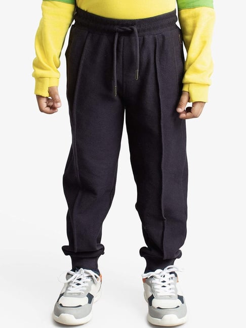Ed-a-Mamma Navy Blue Cotton Regular Solid Joggers