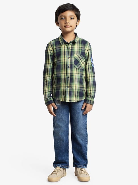 Ed-a-Mamma Green Cotton Regular Checks Shirt