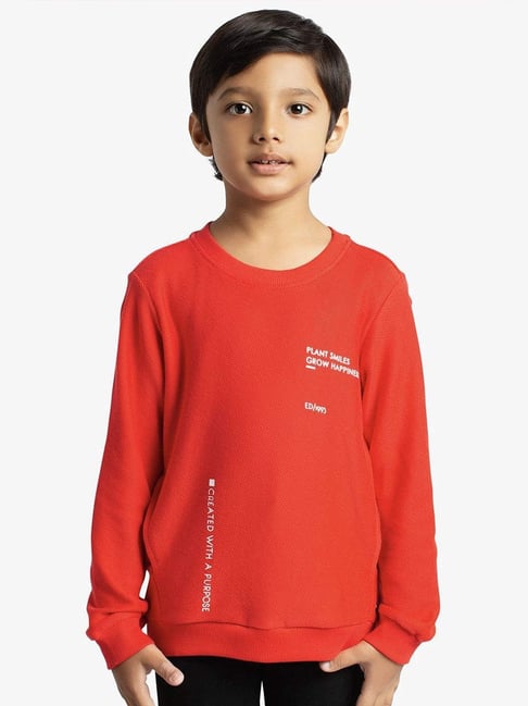 Ed-a-Mamma Red Cotton Regular Printed Sweatshirt