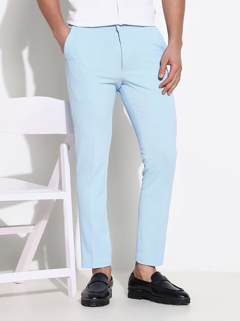 SHOWOFFFF Blue Slim Fit Solid Formal Trousers-picture-42