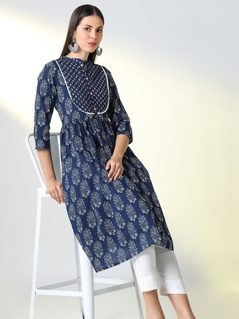 SHOWOFFFF Blue Cotton Regular Fit Printed Kurta-picture-44