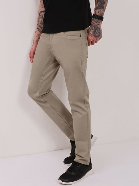 SHOWOFFFF Beige Cotton Slim Fit Jeans-picture-17