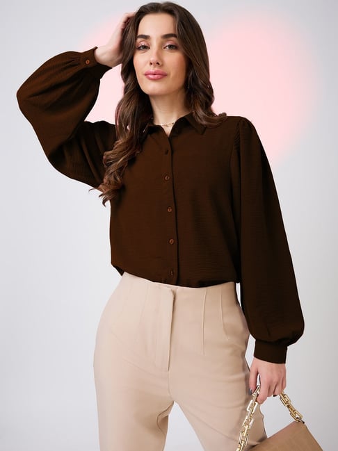 brown dress shirts for women Core Collection Brown Chambray Women's Western Shirt-Frank & Rio