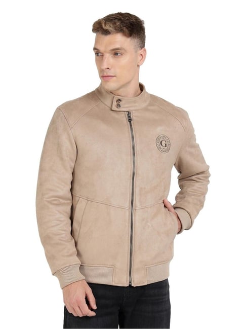 Guess Travertine Sand Polyester Blend Solid Harrington Jacket-picture-22