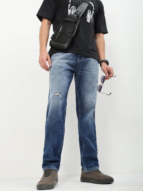 SHOWOFFFF Blue Straight Fit Distressed Jeans-picture-13