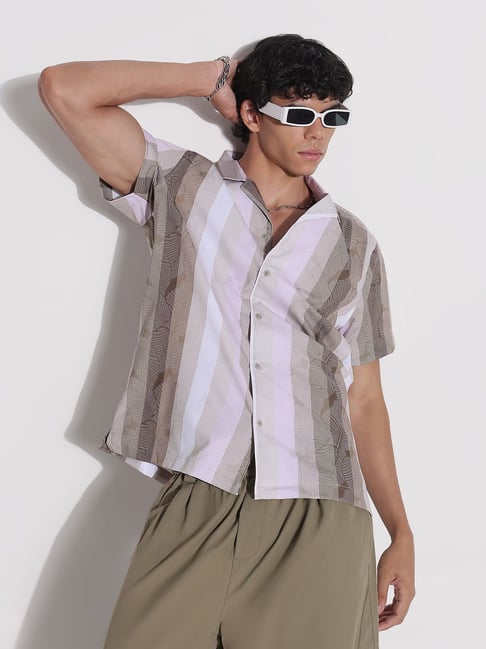 SHOWOFFFF Green Relaxed Fit Stripes Shirt-image-29