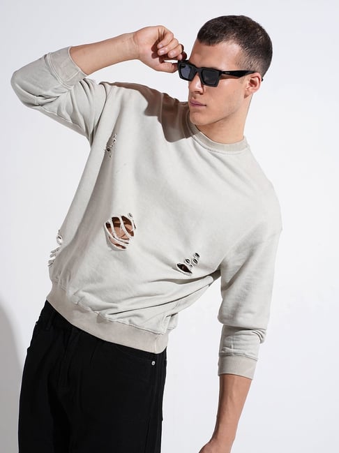 SHOWOFFFF Grey Cotton Solid Regular Fit Sweatshirt-picture-47