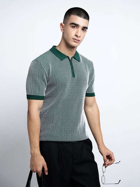 SHOWOFFFF Green Cotton Striped Regular Fit T-Shirt-picture-43