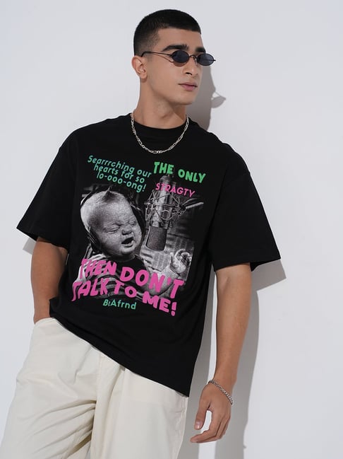 SHOWOFFFF Black Cotton Graphic Relaxed Fit T-Shirt-picture-44