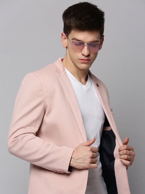 SHOWOFFFF Pink Cotton Solid Slim Fit Blazer-picture-21