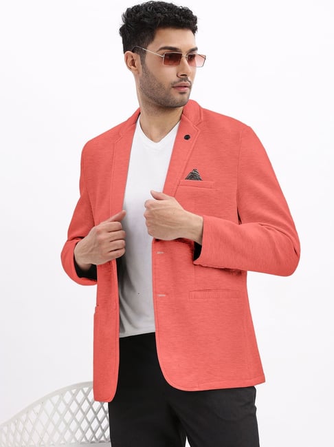 SHOWOFFFF Coral Cotton Solid Slim Fit Blazer-picture-41