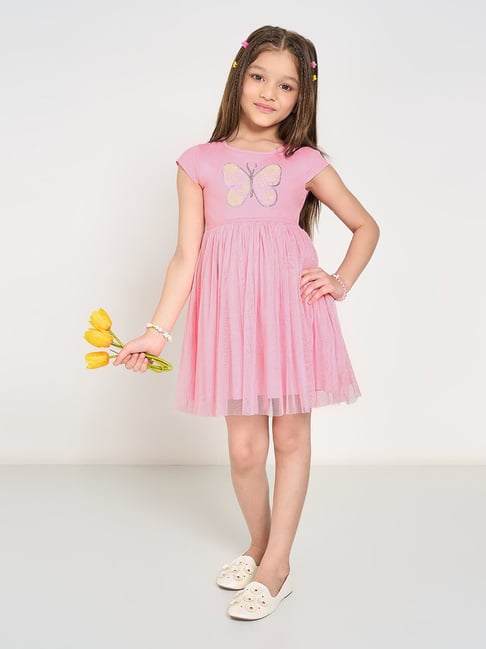 Pantaloons Junior Girls Barely Pink Embellished Dress