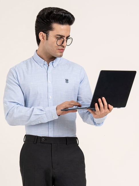 Red Tape Blue Cotton Linen Striped Relaxed Fit Shirt-picture-41