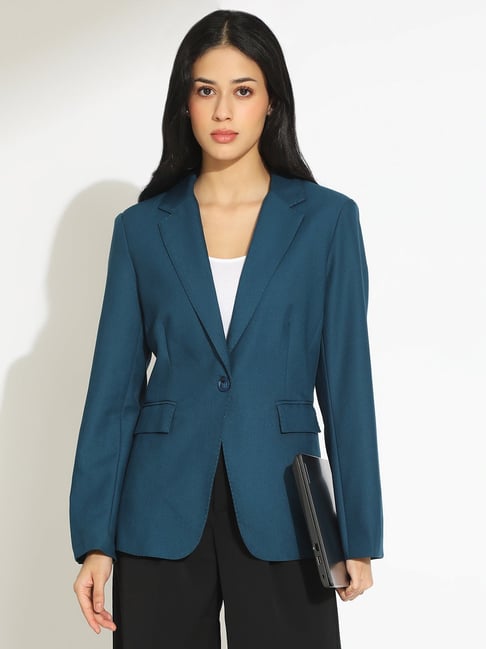 Showoffff Teal Regular Fit Blazer