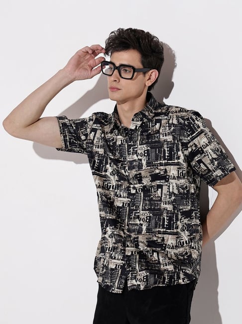 SHOWOFFFF Black Cotton Regular Fit Printed Shirt-picture-23