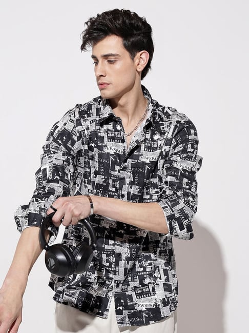 SHOWOFFFF Black Cotton Regular Fit Printed Shirt-picture-24