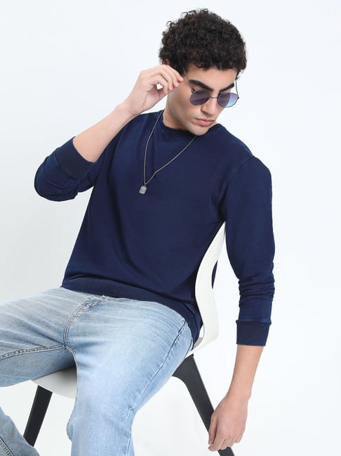 SHOWOFFFF Navy Cotton Slim Fit Sweatshirt-picture-25