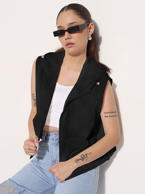 SHOWOFFFF Black Nylon Solid Jacket-image-45