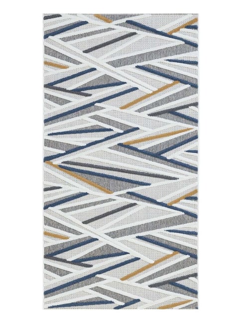 OBSESSIONS Blue Abstract Polyester Bedside Runner 2.5x5 Feet