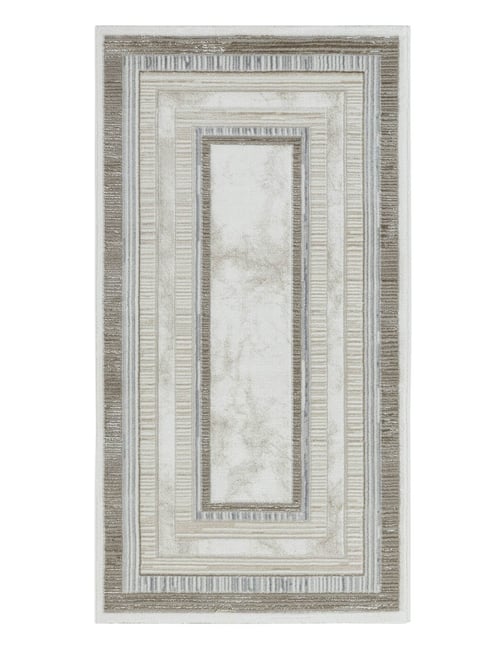 OBSESSIONS Beige Geometric Polyester Bedside Runner 2.5x5 Feet