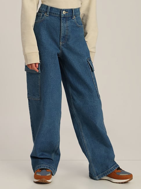 VERO MODA GIRL Medium Blue Denim Cotton Jeans