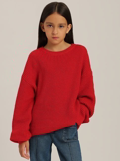 VERO MODA GIRL Ribbon Red Textured T-Shirt