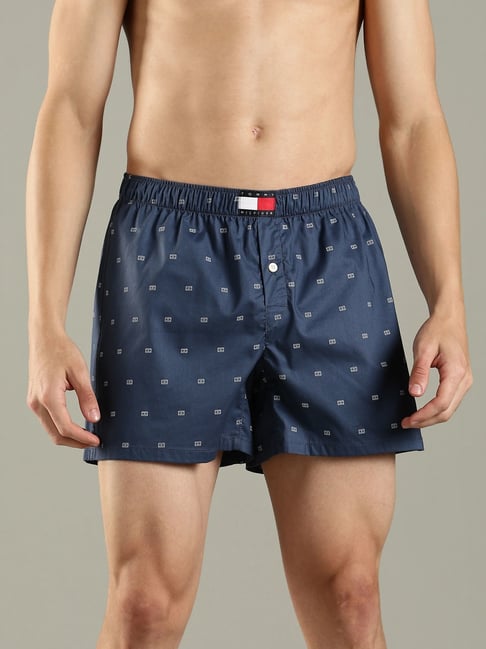 Tommy Hilfiger Blue Cotton Regular Fit Logo Printed Boxers