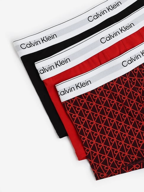 Calvin Klein Underwear Multicoloured Cotton Regular Fit Logo Printed Trunks - Pack Of 3