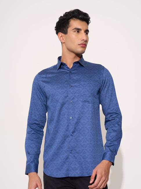 Peregrine By Pantaloons Blue Slim Fit Printed Shirt-picture-22