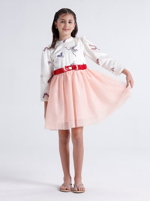 Kate & Oscar Girls Peach Embroidery Dress