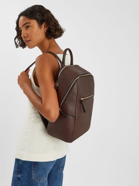 Accessorize London Brown Textured Backpack-image-4