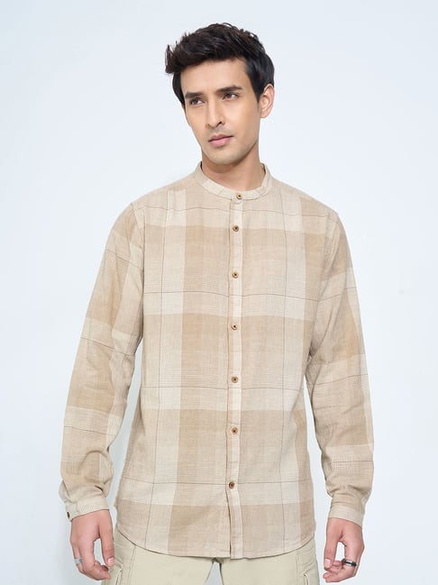7 Alt By Pantaloons Beige Relaxed Fit Checks Shirt-picture-20