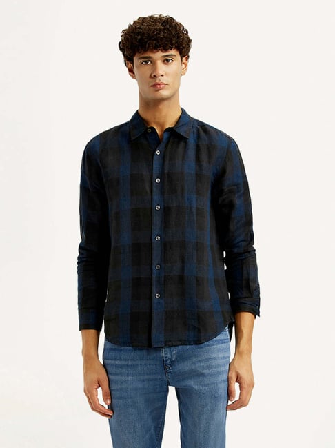 Levi's Men's Checkered Dark-Dark Blue Slim Fit Shirt-picture-34