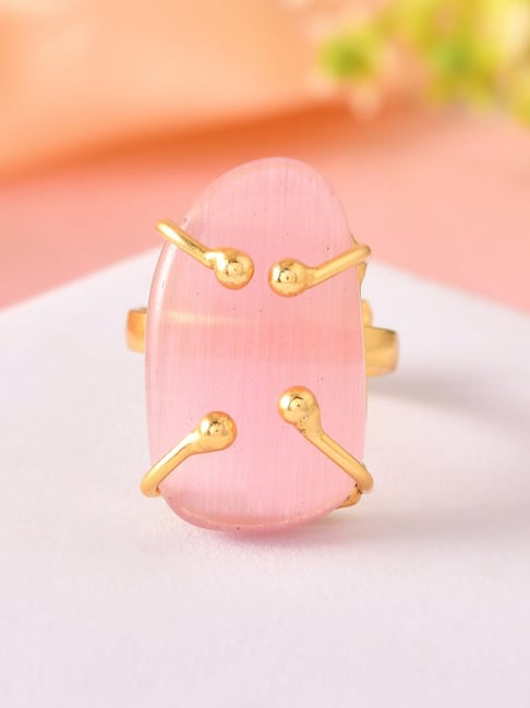 VOJ Gold-Tone Plated Pink Ring for Women
