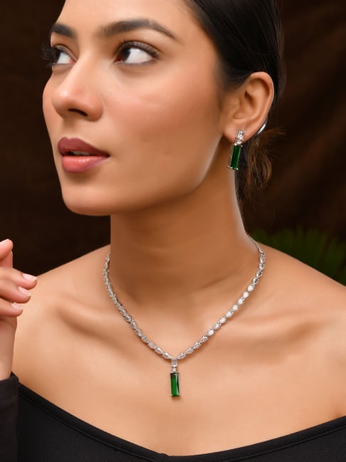 VOJ Silver Plated Green Set for Women-picture-22