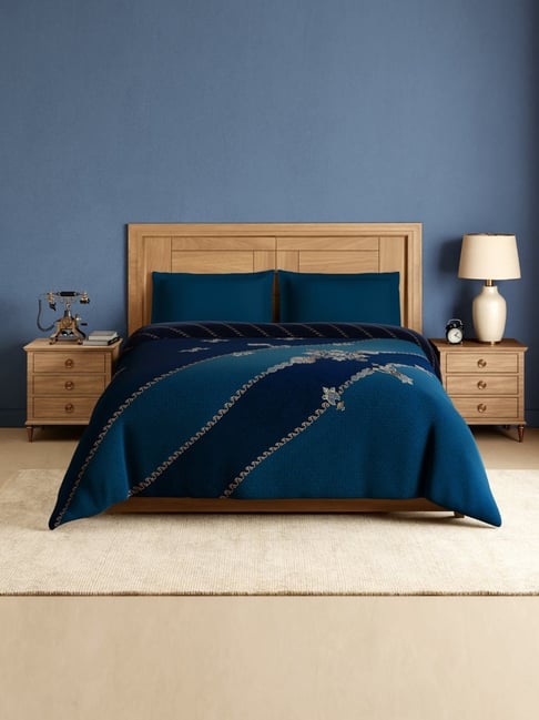 Spaces Dark Teal Cotton Jadau Ornate Printed Double Quilt