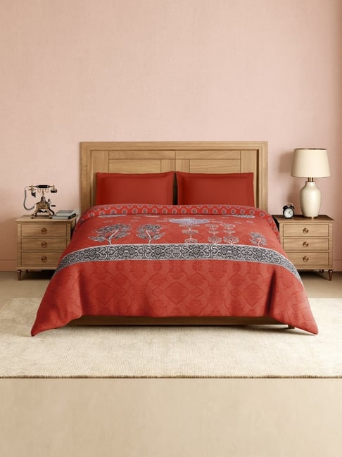 Spaces Coral Cotton Bidriware Ornate Printed Double Quilt