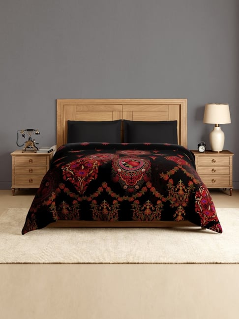 Spaces Red Cotton Kashida Floral Printed Double Quilt