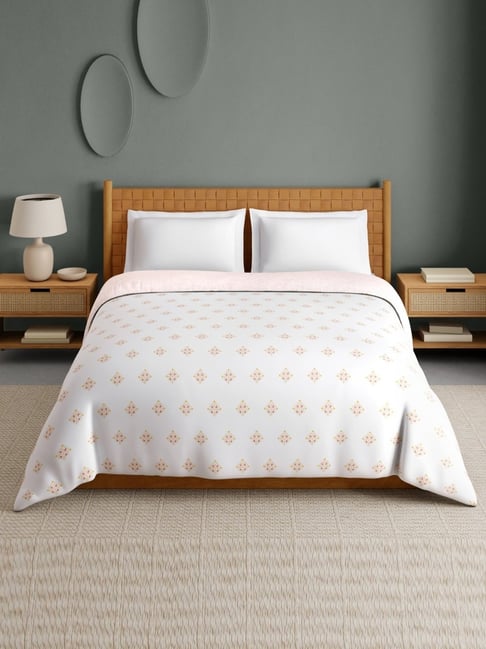 Spaces White Cotton Imprints Hygro Floral Printed Double Quilt