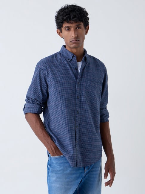 WES Casuals by Westside Blue Checks Detailed Relaxed-Fit Cotton Shirt-picture-21