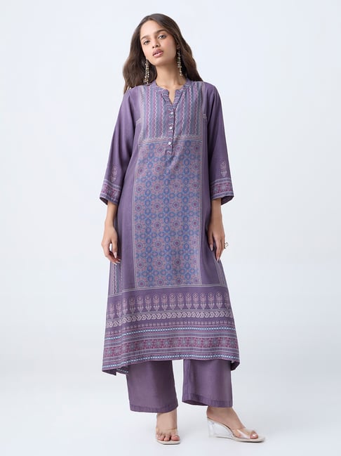 Utsa by Westside Purple Printed A-Line Kurta-picture-19