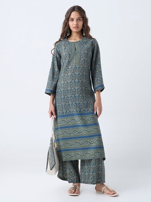 Utsa by Westside Green Printed A-Line Kurta-picture-18