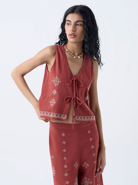 Bombay Paisley by Westside Rust Embroidered Cotton Top
