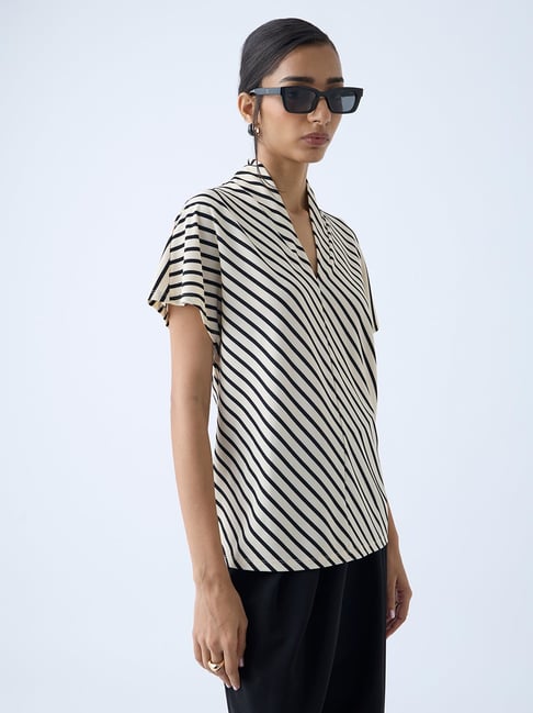 Wardrobe by Westside Beige Stripe Printed Top
