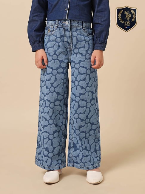 U.S. Polo Assn. Girls Blue Cotton Printed Jeans