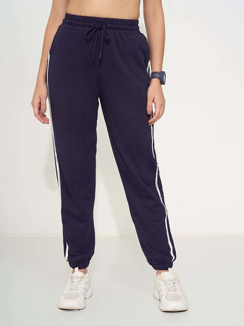 Ajile By Pantaloons Navy Regular Fit Striped Joggers-picture-12