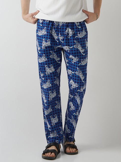 Bewakoof Men's Blue All Over Printed Pyjamas