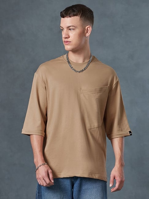 Bewakoof Men's Brown Super Loose Fit T-shirt-picture-10