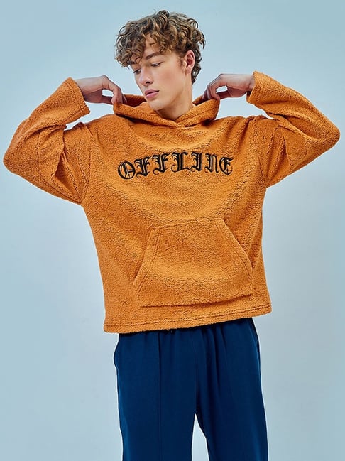 Bewakoof Men's Orange Offline Typography Oversized Hoodies